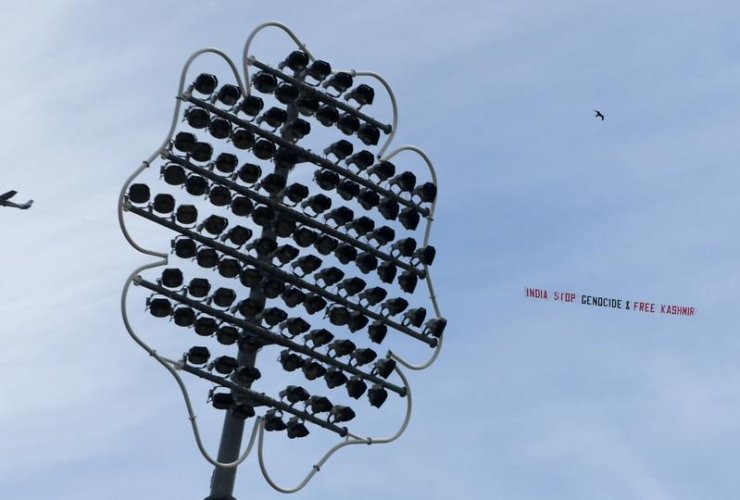 Plane with Justice for Kashmir banner flies over Headingley stadium