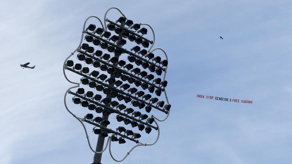 Plane with Justice for Kashmir banner flies over Headingley stadium