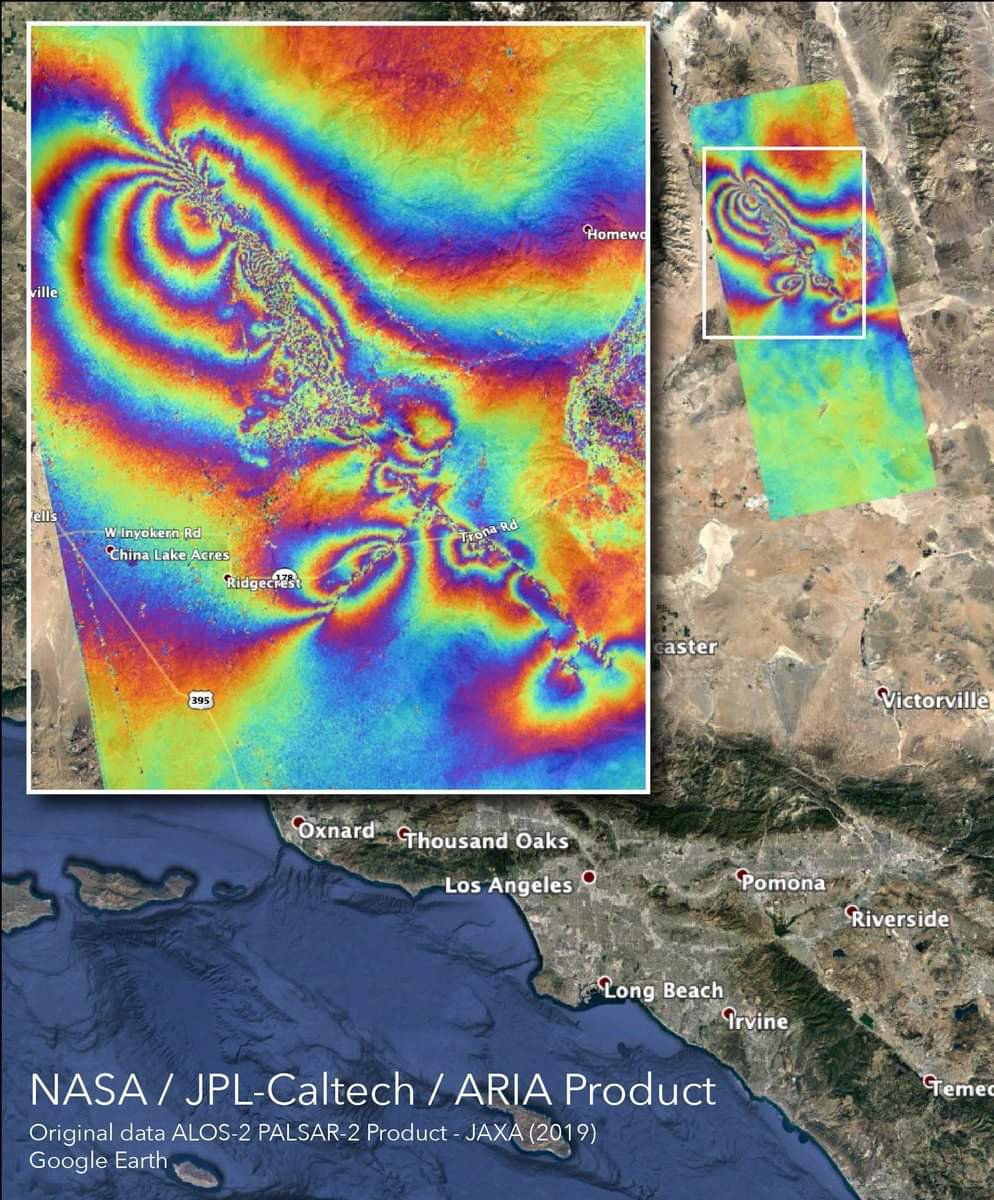 NASA's "Tie-Dye" Map found surface changes caused by California Earthquakes.