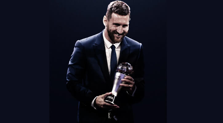 Messi is being presented with the FIFA player of the year award for record sixth time